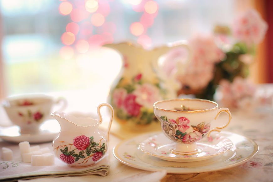 Vintage Floral Tea Set with Pink Roses and Creamer