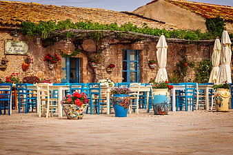 Colorful Sicilian Tavern Outdoor Dining Area