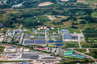 Aerial View of Wastewater Treatment Plant in Kielce, Poland