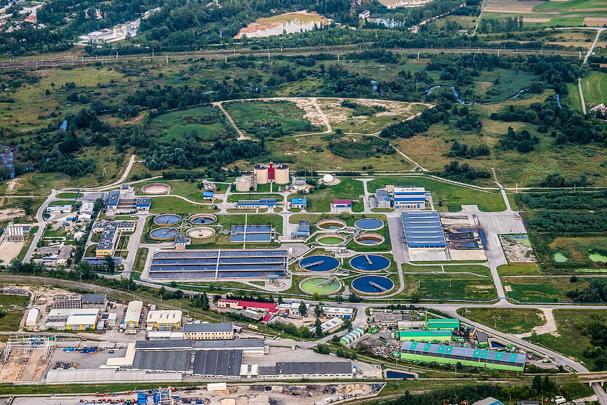 Aerial View of Wastewater Treatment Plant in Kielce, Poland