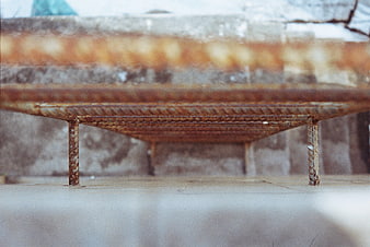 Close-up of rusty metal rebar construction frame