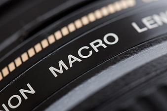 Close-up of Macro Lens Text on Camera Equipment