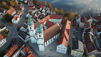 Aerial view of St. Peter's Church in Bad Waldsee, Germany