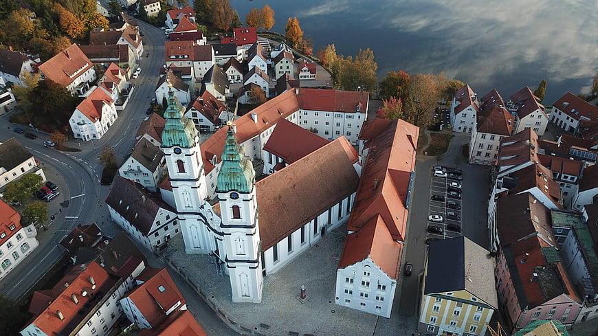 Aerial view of St. Peter's Church in Bad Waldsee, Germany