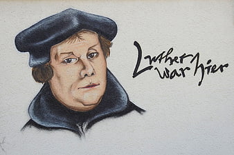Martin Luther mural with German text Luther war hier