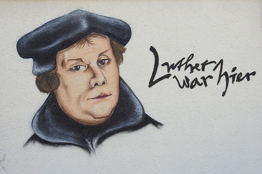 Martin Luther mural with German text Luther war hier