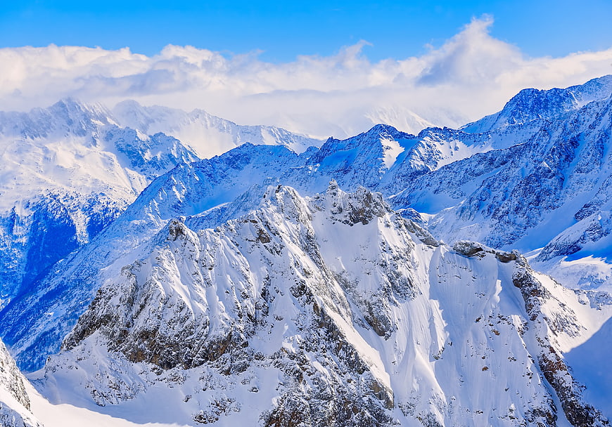 Majestic Snow-Covered Mountain Peaks in the Swiss Alps