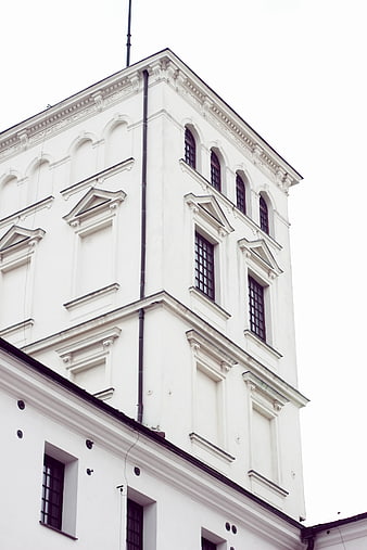 Low angle view of white historic building facade