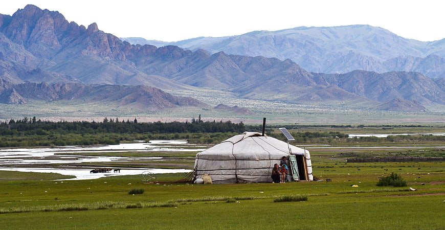 Traditional Mongolian Yurt in Altai Mountains Landscape