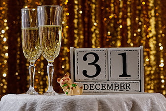 New Year's Eve Celebration with Champagne and December 31st Calendar