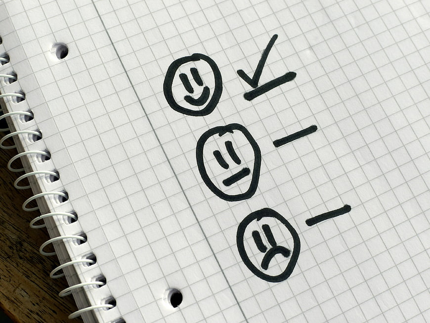 Hand-drawn satisfaction survey checklist on grid notebook paper