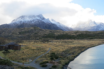 Patagonia Landscape with Snowy Mountains and Lake