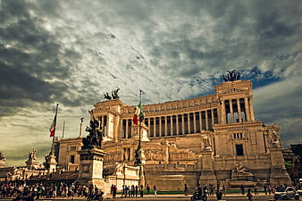Vittoriano Monument in Rome Under Dramatic Cloudy Sky