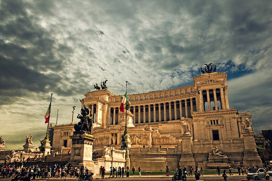 Vittoriano Monument in Rome Under Dramatic Cloudy Sky