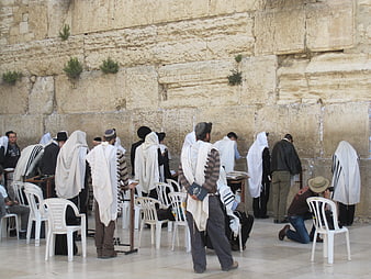 Orthodox Jewish Men Praying At The Western Wall In Jerusalem