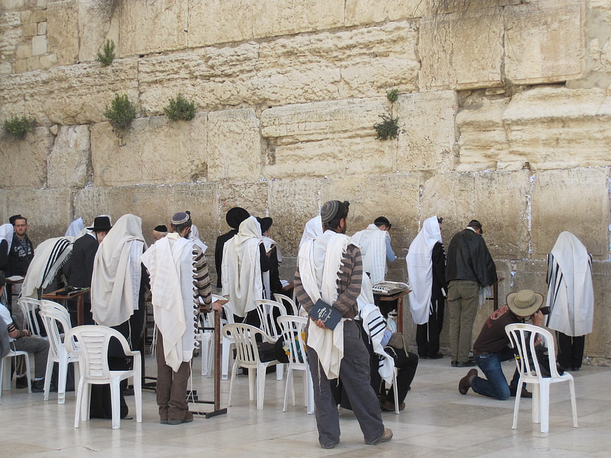 Orthodox Jewish Men Praying At The Western Wall In Jerusalem