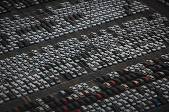 Aerial View of Massive Car Dealer Parking Lot
