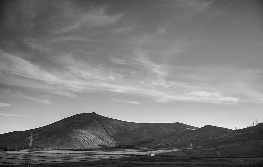 Black and White Mountain Landscape with Dramatic Sky
