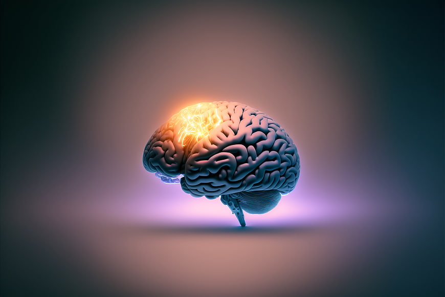 3D Render of Human Brain with Glowing Neural Activity