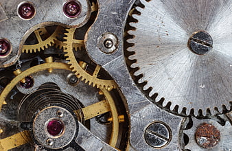 Close-up of vintage mechanical watch gears and movement