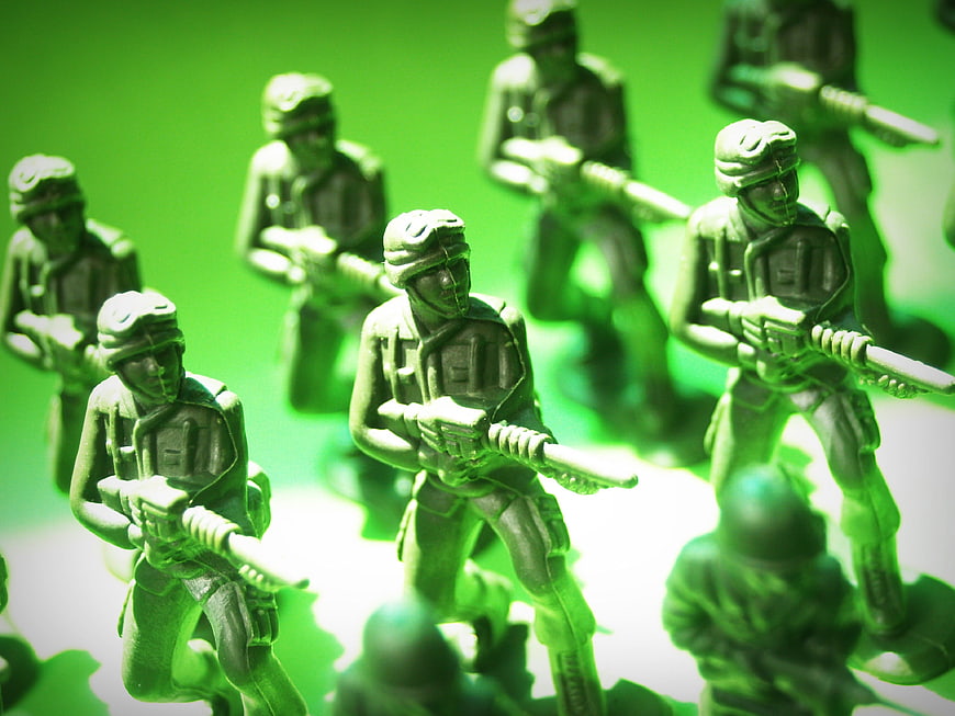 Green Plastic Toy Soldiers in Combat Formation