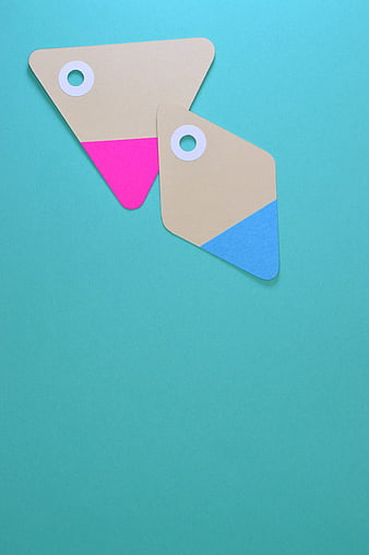 Colorful Geometric Paper Tags on Teal Background