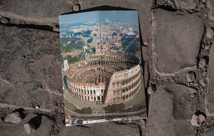 Vintage Rome Travel Guide on Ancient Stone Pavement