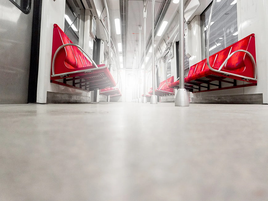 Low Angle View of Empty Modern Subway Car Interior