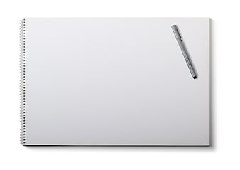 Blank white spiral notebook with pen on white background