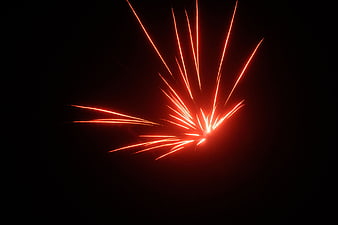 Red Firework Burst Against Black Night Sky
