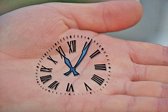 Clock Face Superimposed On Open Human Palm