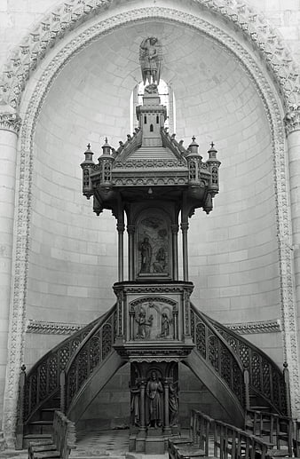 Ornate Gothic Church Pulpit with Spiral Staircase