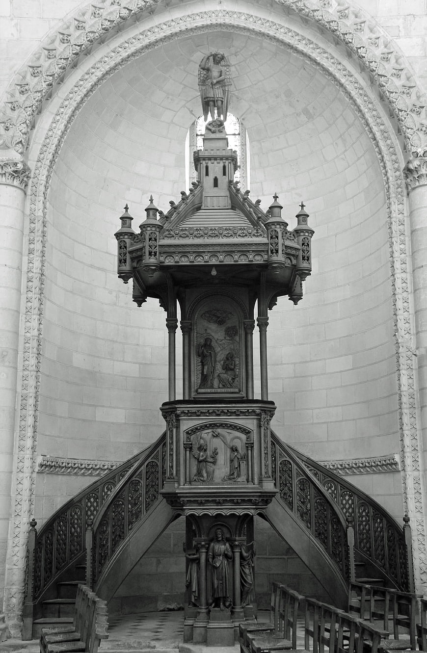 Ornate Gothic Church Pulpit with Spiral Staircase