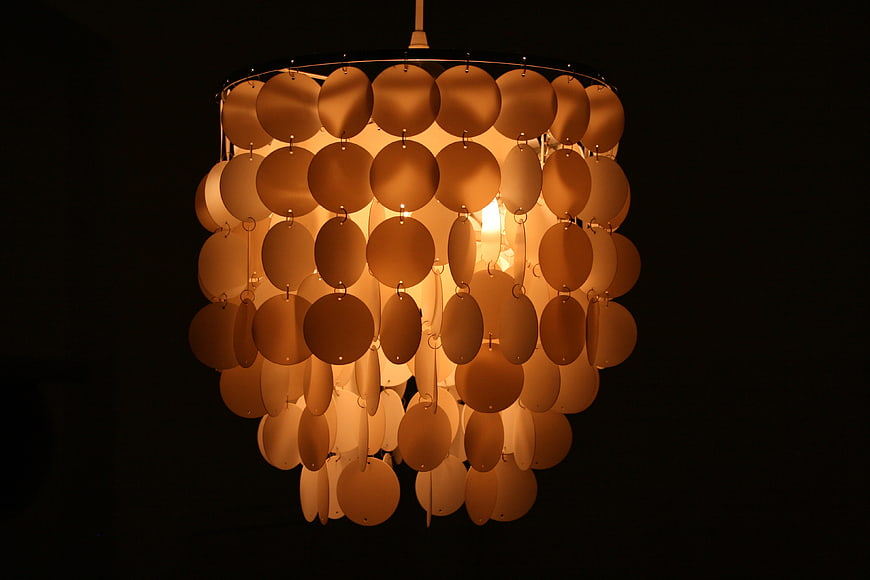 Modern Hanging Chandelier with Wooden Discs