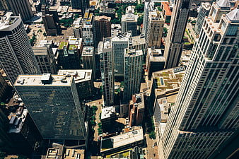 Aerial View of Modern Skyscrapers in Urban Cityscape