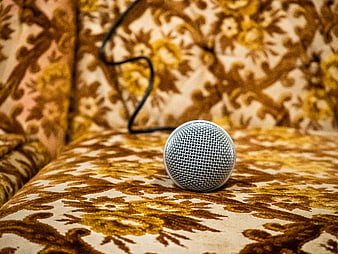 Silver Microphone on Vintage Patterned Couch