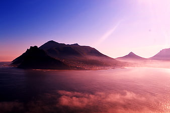 Aerial View of Cape Town Mountains at Sunset with Pink Sky