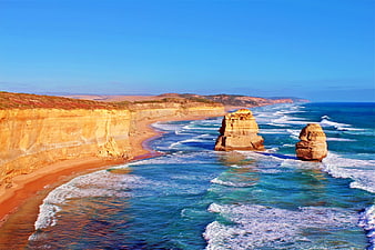 Aerial View of Twelve Apostles Sea Stacks and Coastal Cliffs