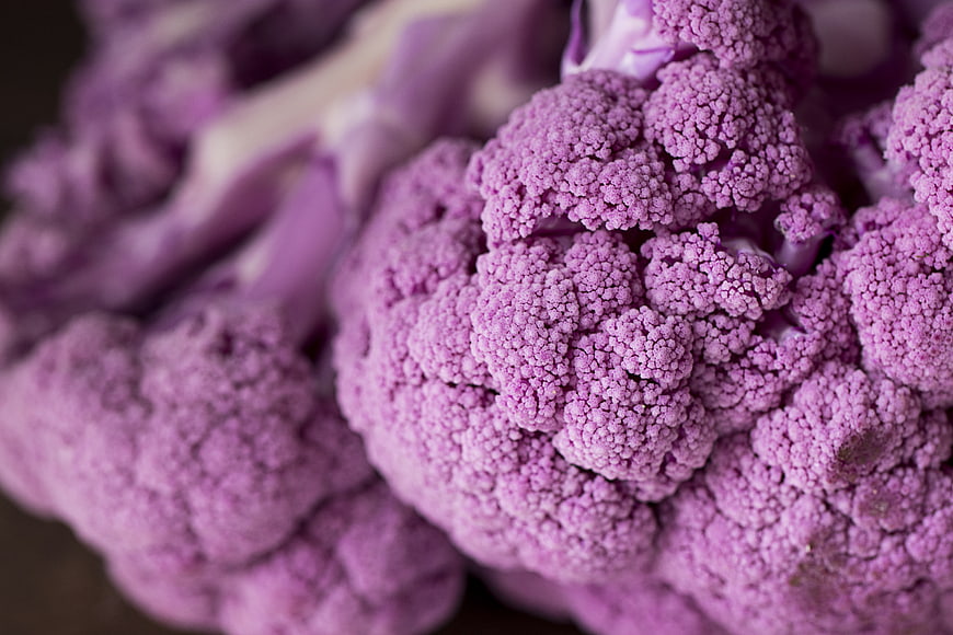 Close-up of fresh purple cauliflower vegetable texture