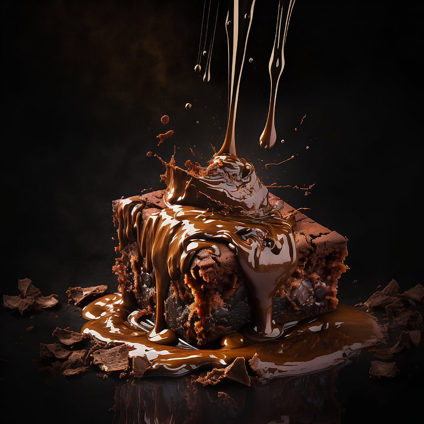 Rich Chocolate Brownie with Pouring Melted Chocolate