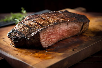 Juicy Grilled Steak on Wooden Board