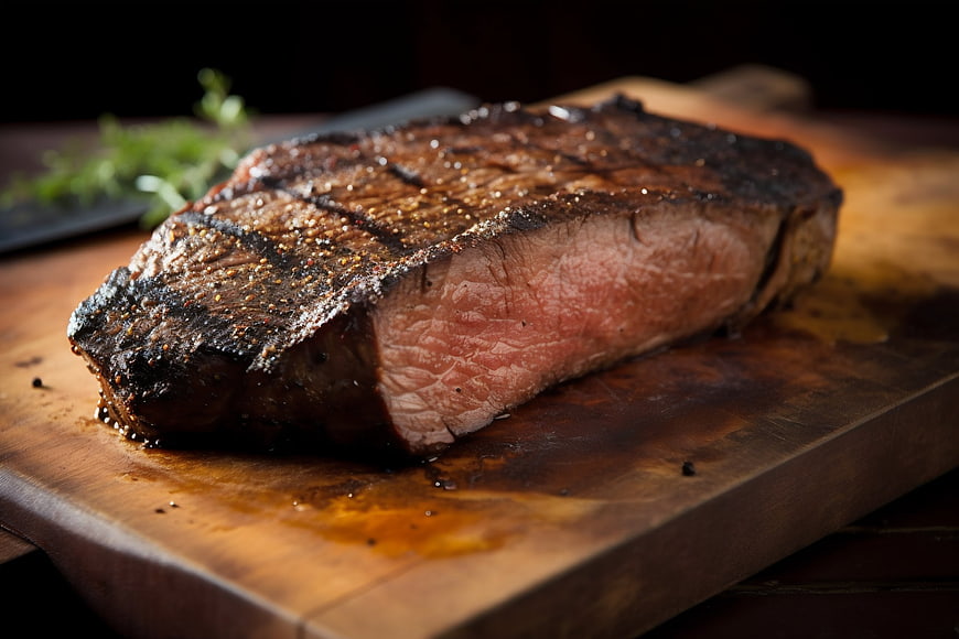 Juicy Grilled Steak on Wooden Board