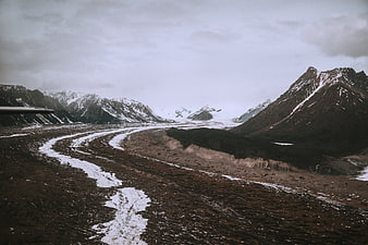 Aerial View of Snow-Capped Mountains and Glacier Valley