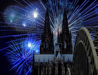 Cologne Cathedral Fireworks Night Sky