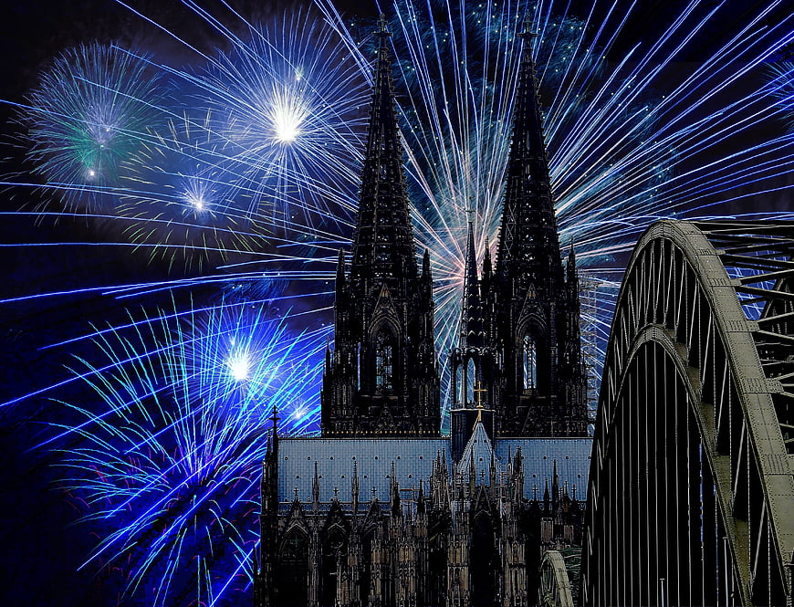 Cologne Cathedral Fireworks Night Sky