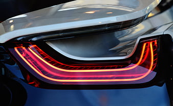 Close-up of BMW i8 taillight with red LED strip