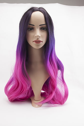 Purple to Pink Ombre Wig on Mannequin Head