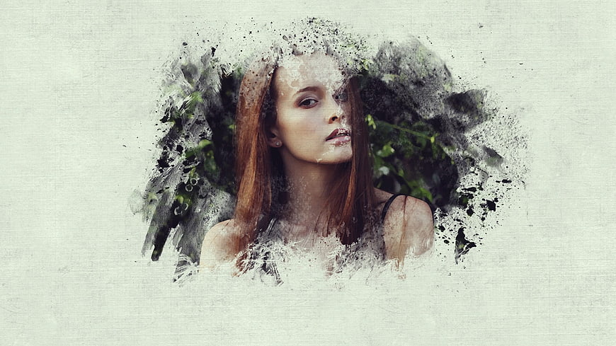 Artistic portrait of woman with grunge texture overlay