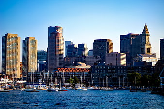 Boston Harbor Skyline With Sailboats And Historic Architecture