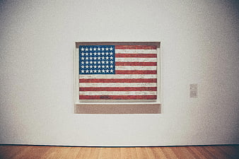 Framed American Flag Painting in Modern Art Gallery